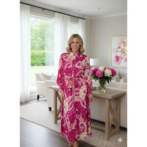 Anthropologie FARMRIO Tropical Groove Shirt Maxi Dress Long Sleeve Women Sz Sm